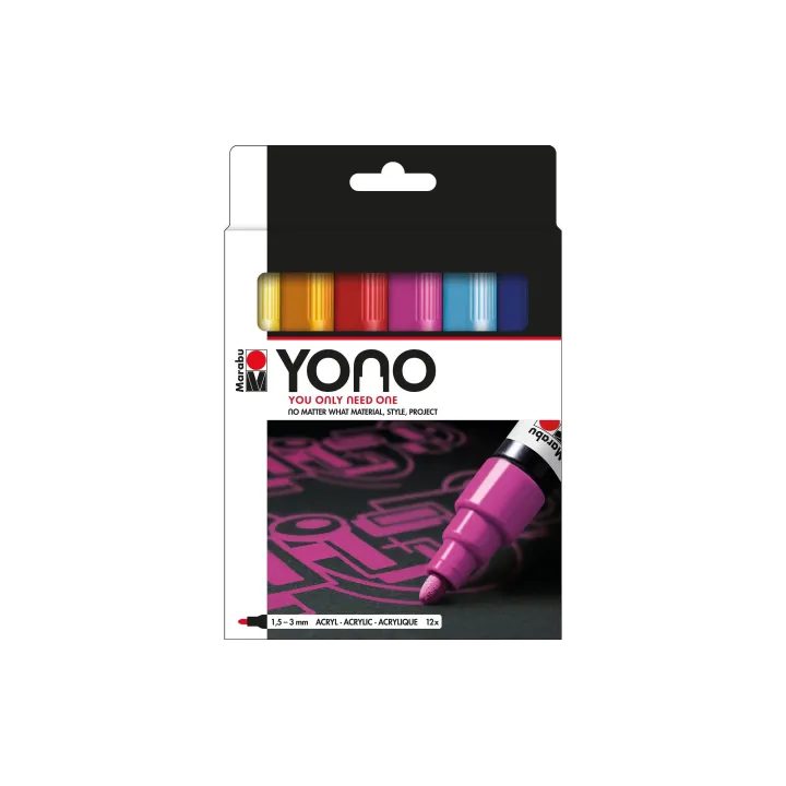 Marabu Marqueur acrylique YONO Set 1.5 - 3 mm 12 pièces, Multicolore