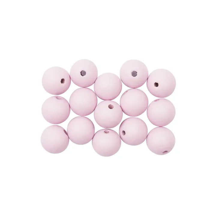 Rico Design Billes de bois Perçage 12 mm Rose, 15 pièces