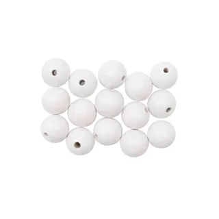 Rico Design Billes de bois Perçage 12 mm Blanc, 15 pièces