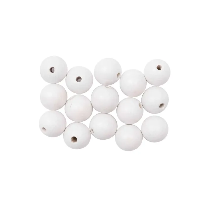 Rico Design Billes de bois Perçage 12 mm Blanc, 15 pièces