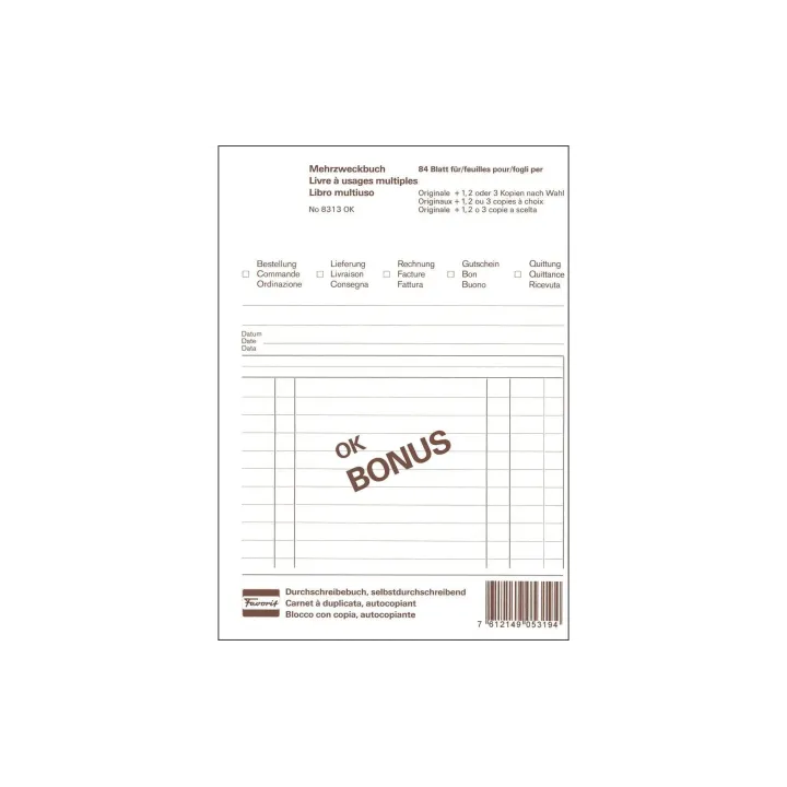 Favorit Bloc autocopiant 149 x 209 mm Bonus, 84 feuilles