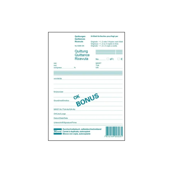 Favorit Bloc autocopiant 149 x 209 mm Bonus de recettes, 84 feuilles