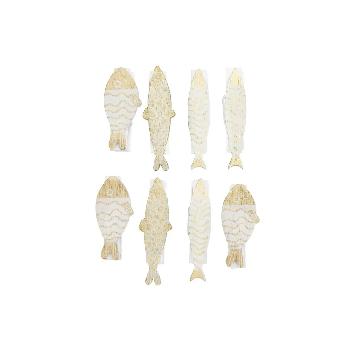 Rico Design Clip décoratif Poisson 8 Pièce-s, Doré-Blanc