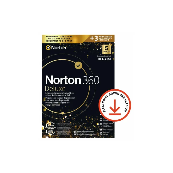 Norton Norton 360 Deluxe GOLD Ed. ESD, 5 Dispositif, 1 an + 3 mois