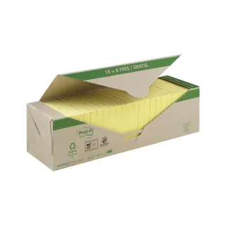 Post-it Fiche de bloc-notes Post-it Recycling Jaune, 7,6 cm x 7,6 cm