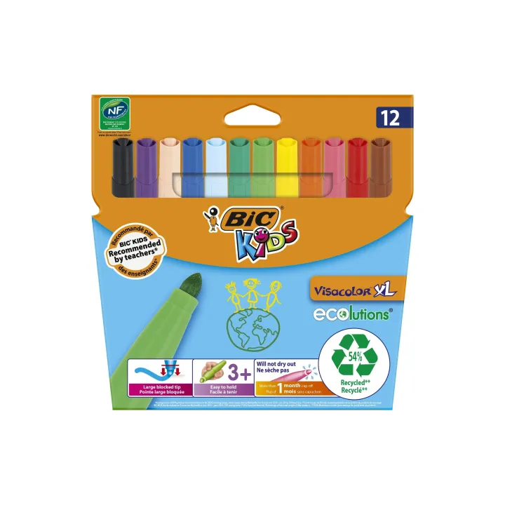 BIC Crayon feutre Kids Visacolor XL ecolutions 4,5 mm, Lot de 12