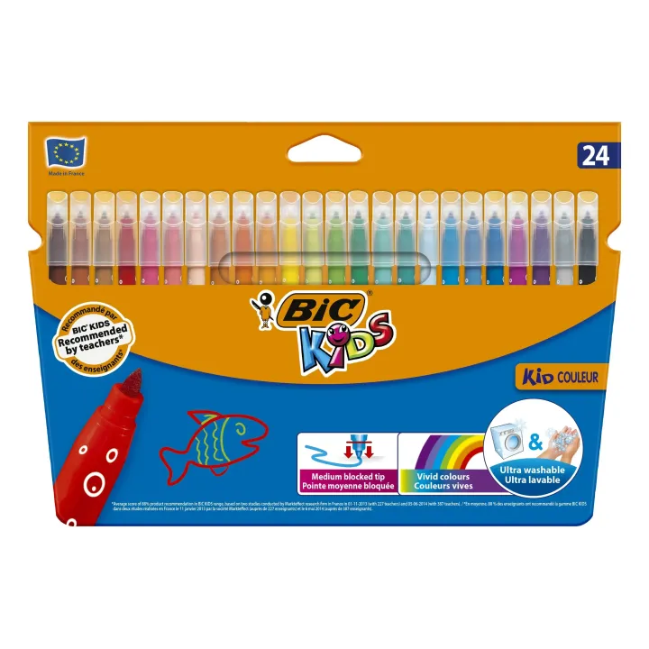 BIC Crayon feutre Feutres de coloriage Kid Couleur 24 pièces 0.8 mm, 24 couleurs