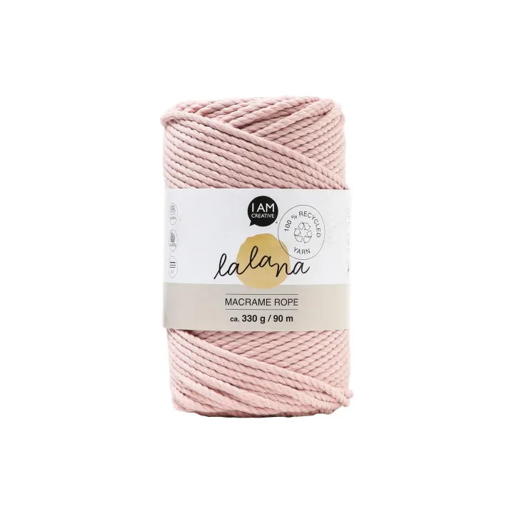 lalana Laine Makramee Rope 3 mm, 330 g, Rose pâle