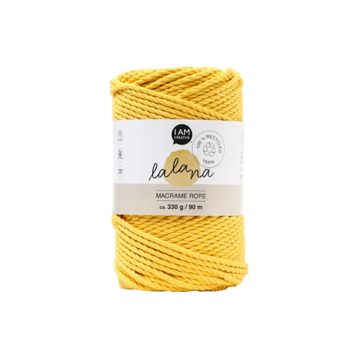 lalana Laine Corde à macramé 3 mm, 330 g, Jaune moutarde