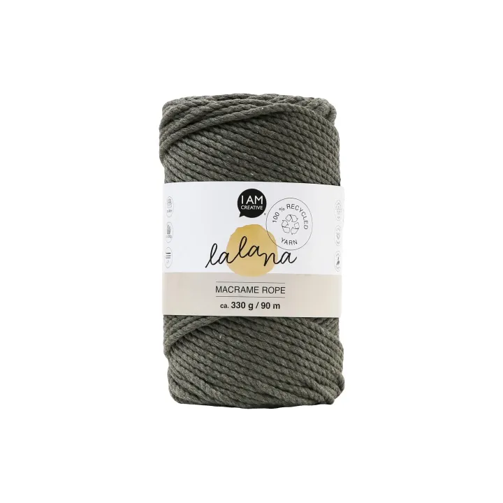 lalana Laine Corde à macramé 3 mm, 330 g, Kaki