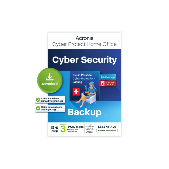 Acronis True Image Essentials ESD, Abonnement 3 PC, 1 an