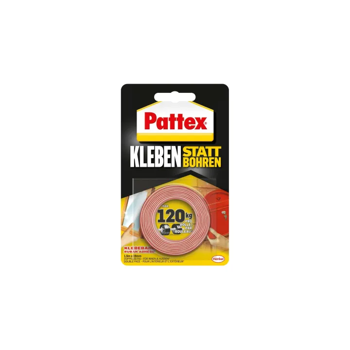 Pattex Ruban adhésif 19 mm x 1.5 m, rouge