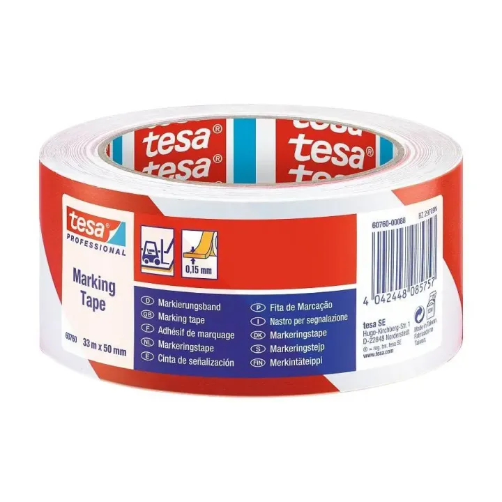 tesa Ruban de marquage Professional 60760, 50 mm x 33 m, Rouge-Blanc