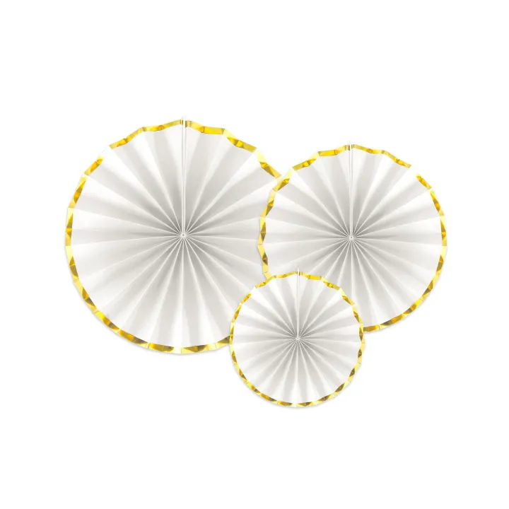 Partydeco Rosettes avec bordure dorée, 3 pièces, blanc-doré