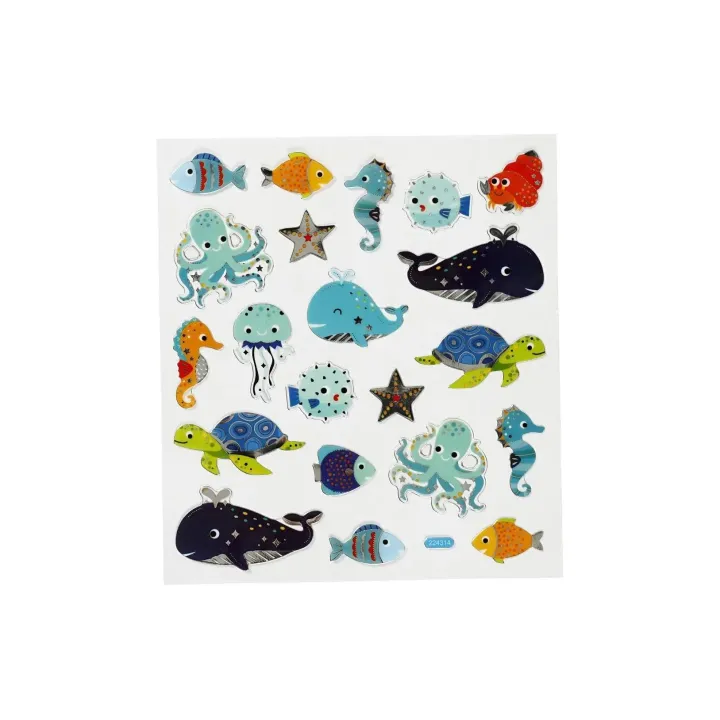 Creativ Company Autocollant à motif Animaux marins 1 feuille, Multicolore