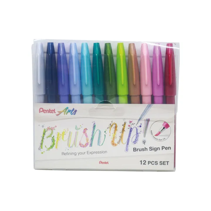 pentel Crayon feutre Brush Sign Pen Couleurs pastel, 12 pièces