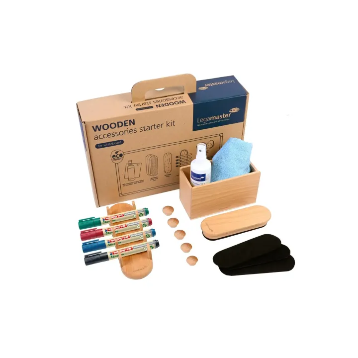 Legamaster Kits de démarrage Kit daccessoires pour tableau blanc Wooden 17 pièces, en bois