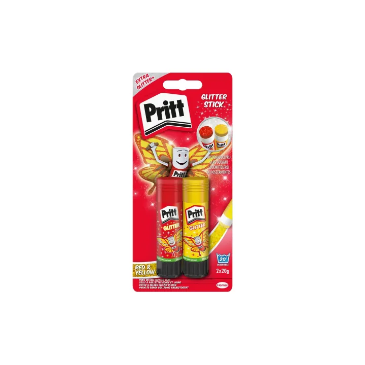 Pritt Lot de bâtons de colle Glitter 20 g, 2 pièces, rouge-jaune