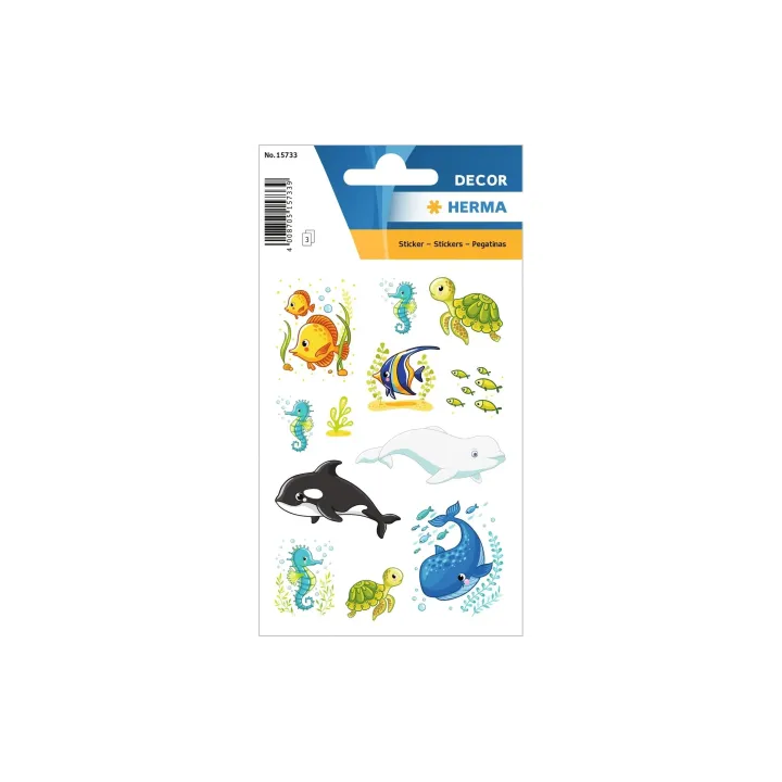 Herma Stickers Autocollant à motif Baleines & amis 3 feuilles à 36 autocollants Multicolore