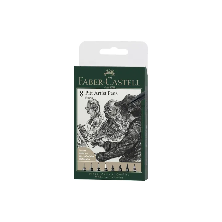 Faber-Castell Crayon à encre de Chine PITT Artist Pen Black, 8 pièces