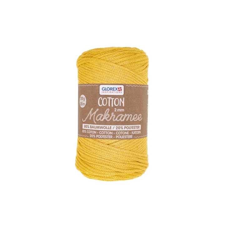 Glorex Laine Macramee Cotton 2 mm, 250g, Jaune moutarde