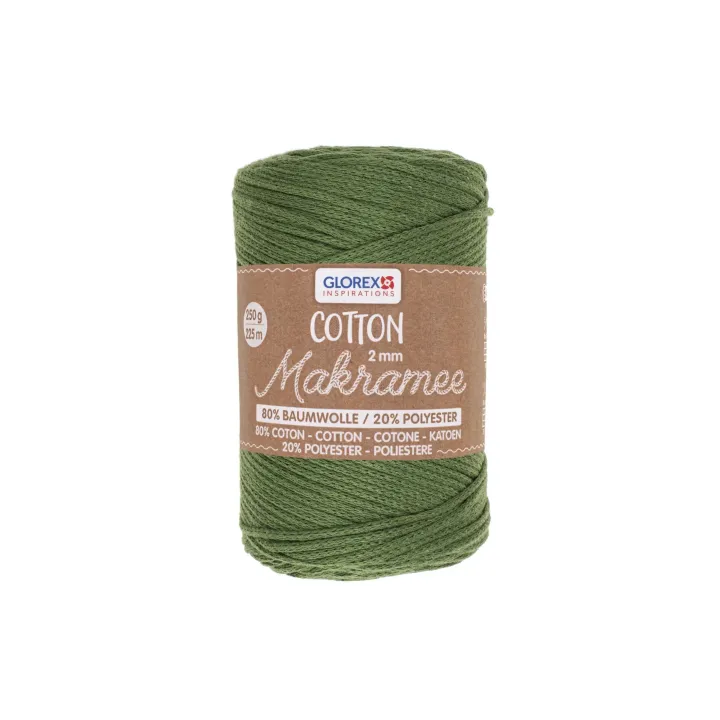 Glorex Laine Macramee Cotton 2 mm, 250g, Vert olive