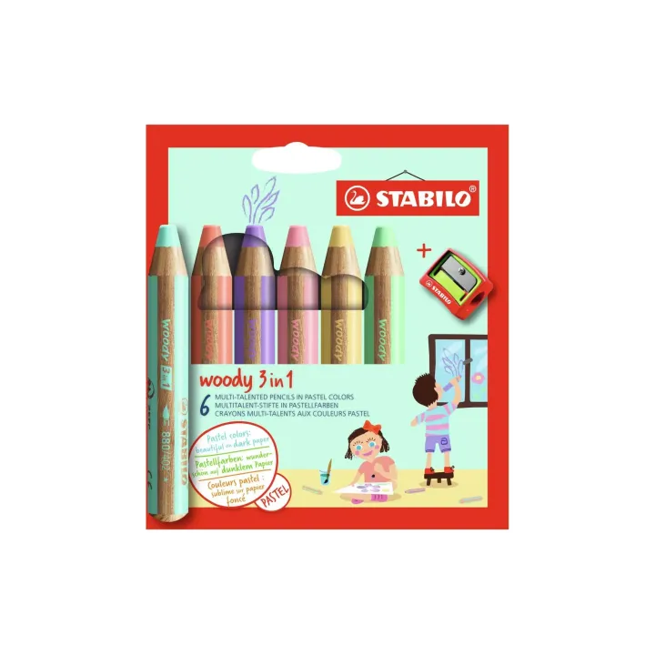 STABILO Crayons de couleur Woody 3in1 pastel Étui de 6