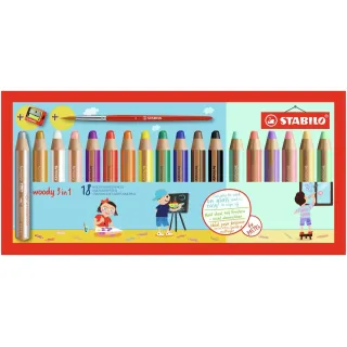 STABILO Crayons de couleur Woody 3in1 pastel Étui de 18