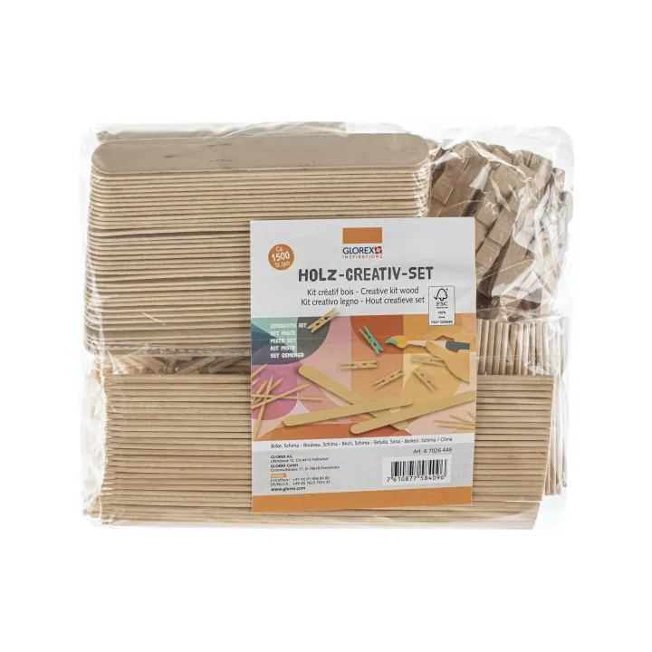 Glorex Petites pièces en bois Kit de création en bois environ 1500 pièces