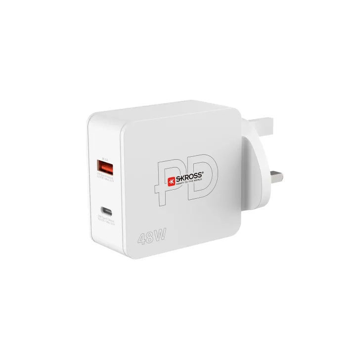SKROSS Chargeur mural USB Multipower 2 Pro+, Royaume-Uni, 48 W, Blanc