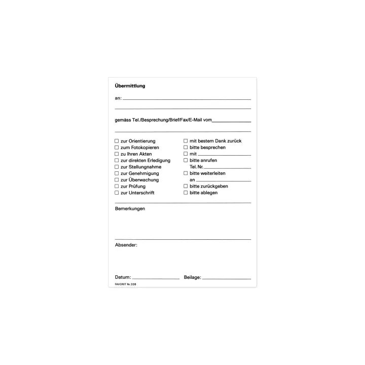 Favorit Bloc autocopiant A6 Transmissions, 60 feuilles