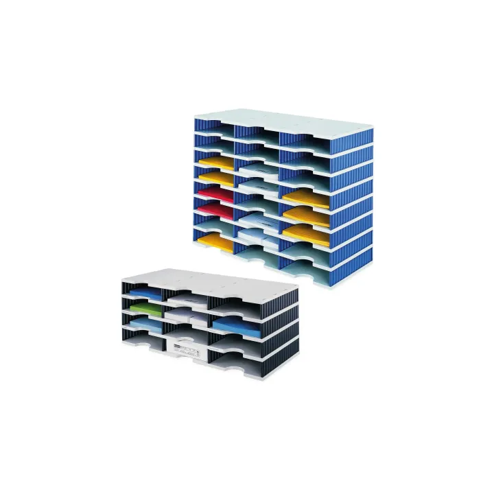 Styro Rangement pour documents Styrodoc Trio C4, gris clair-bleu, 24 compartiments