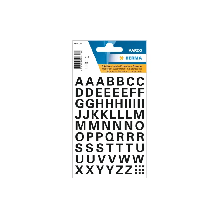 Herma Stickers Étiquettes porte-noms A – Z, 1 cm, noir, 74 lettres autocollantes