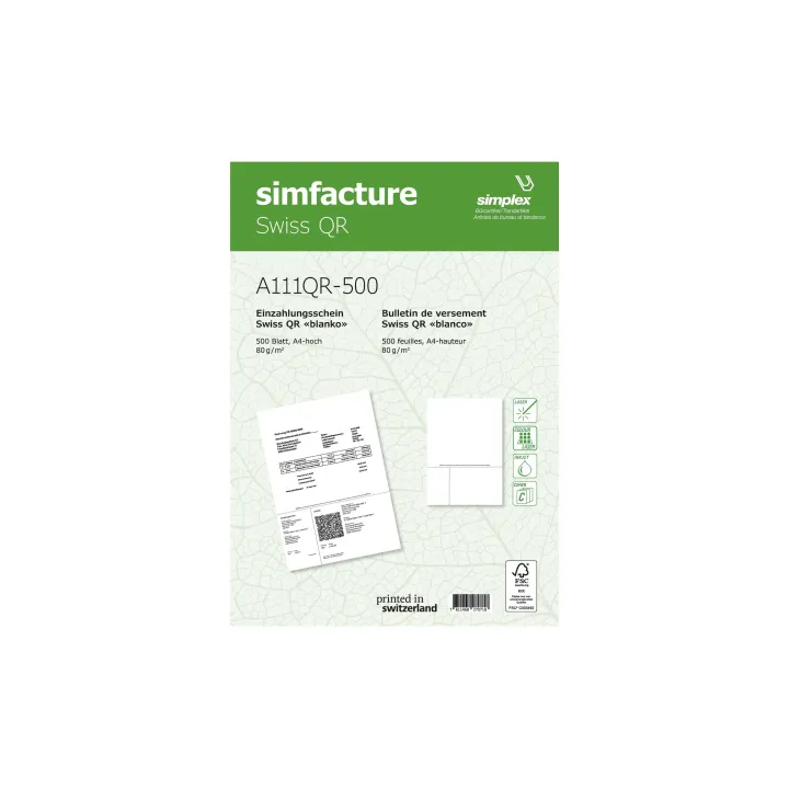 Simplex Bulletin de versement Simfacture Swiss QR 1000 feuilles, blanc