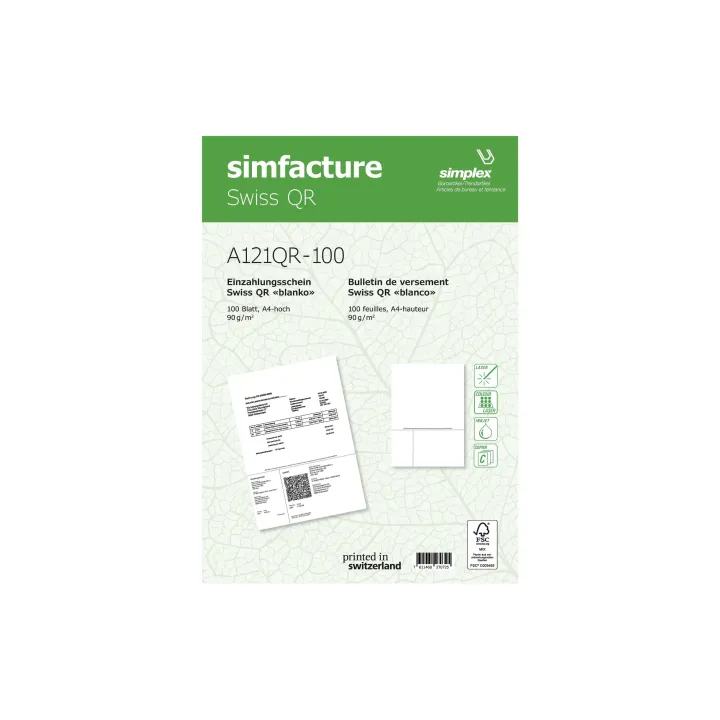 Simplex Bulletin de versement Simfacture Swiss QR 500 feuilles, blanc