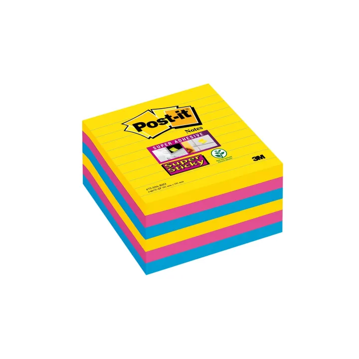 Post-it Fiche de bloc-notes Super Sticky 10.1 x 10.1 cm, 6 blocs, lignés