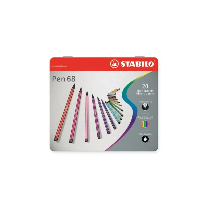 STABILO Feutres de coloriage Pen 68 Boîte de 20 pièces en métal