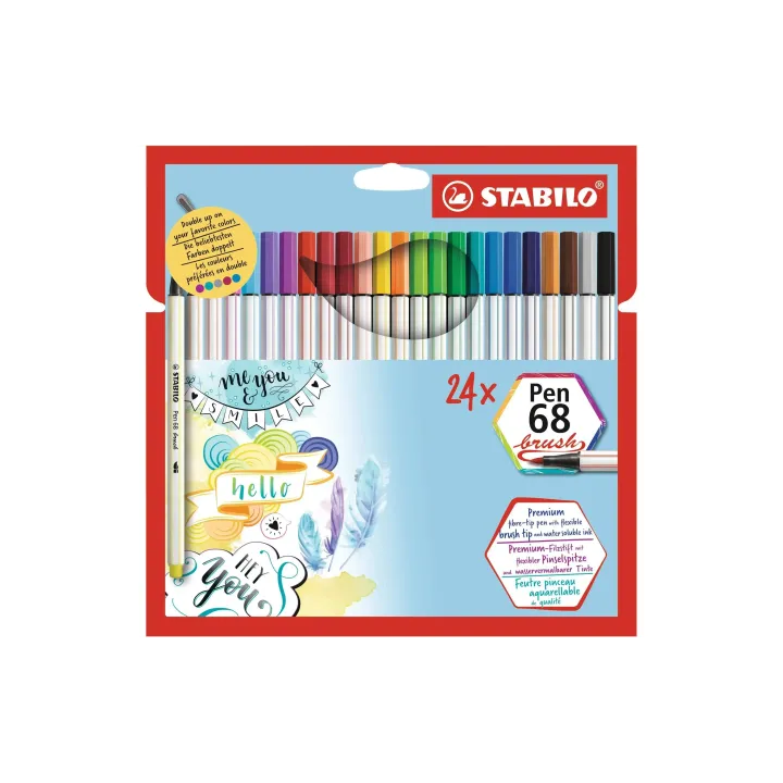 STABILO Feutres de coloriage Pen 68 brush Étui en carton de 24 pièces