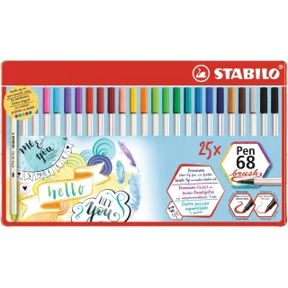 STABILO Feutres de coloriage Pen 68 brush Boîte de 25 pièces en métal