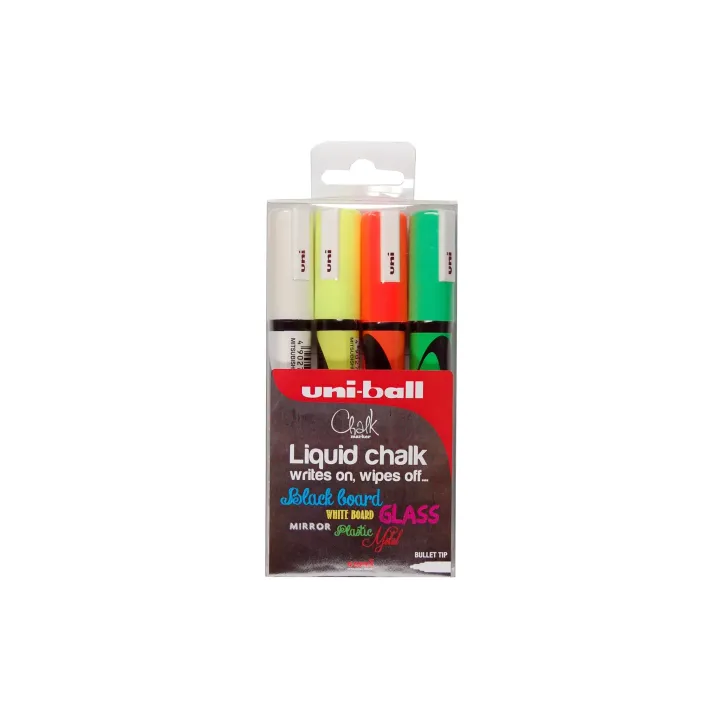 Uni Marqueur craie liquide Etui de 4 pièces, Multicolore