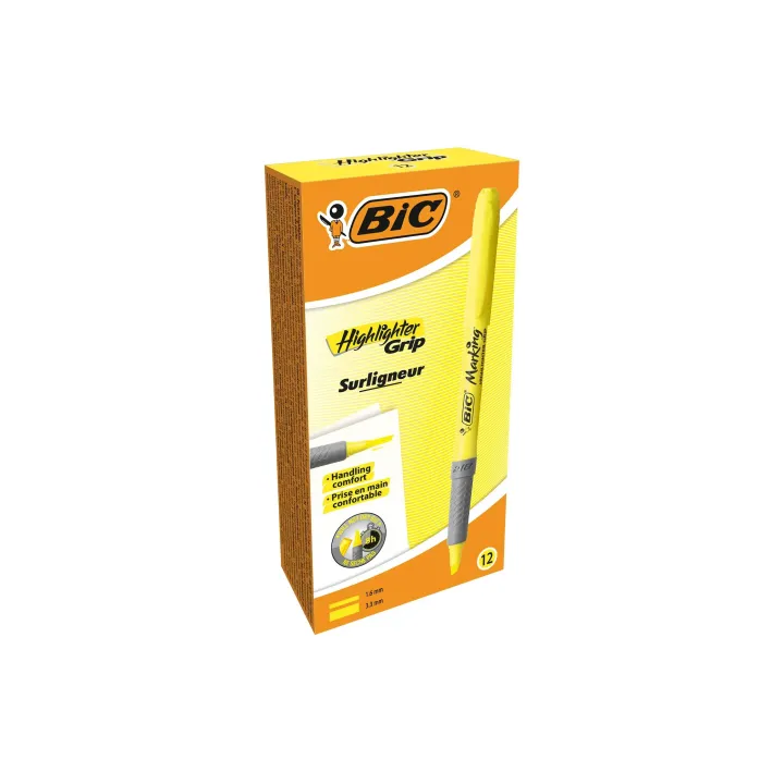 BIC Surligneur Brite Liner Grip 12 pièces, Jaune