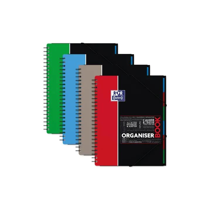 Oxford Carnet de notes Organiser A4, À carreaux, Assorti