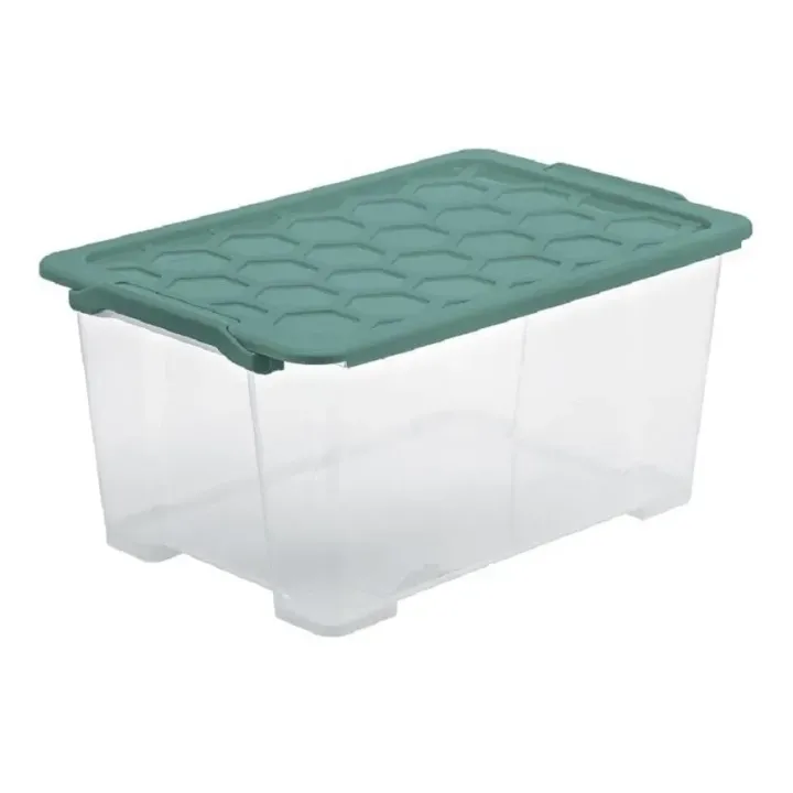 Rotho Boîte de rangement Evo Safe 44 l, Vert-Transparent