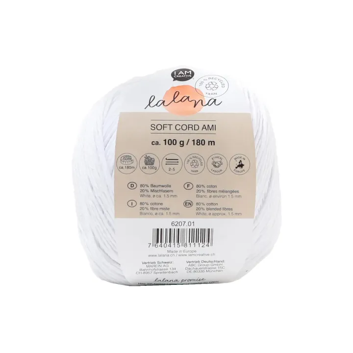 lalana Laine Soft Cord Ami 100 g, Blanc