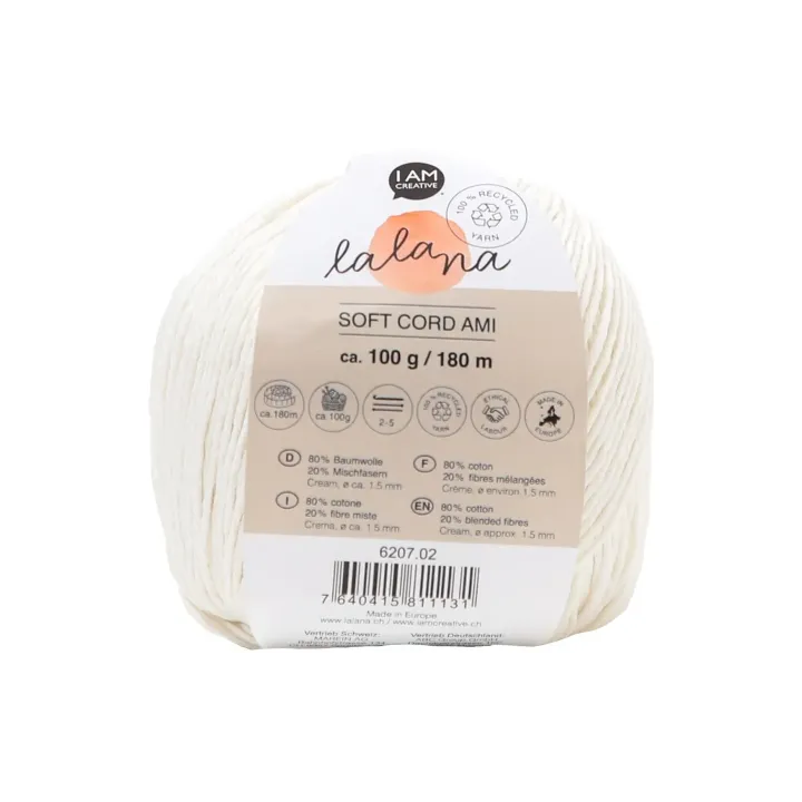 lalana Laine Soft Cord Ami 100 g, Crème