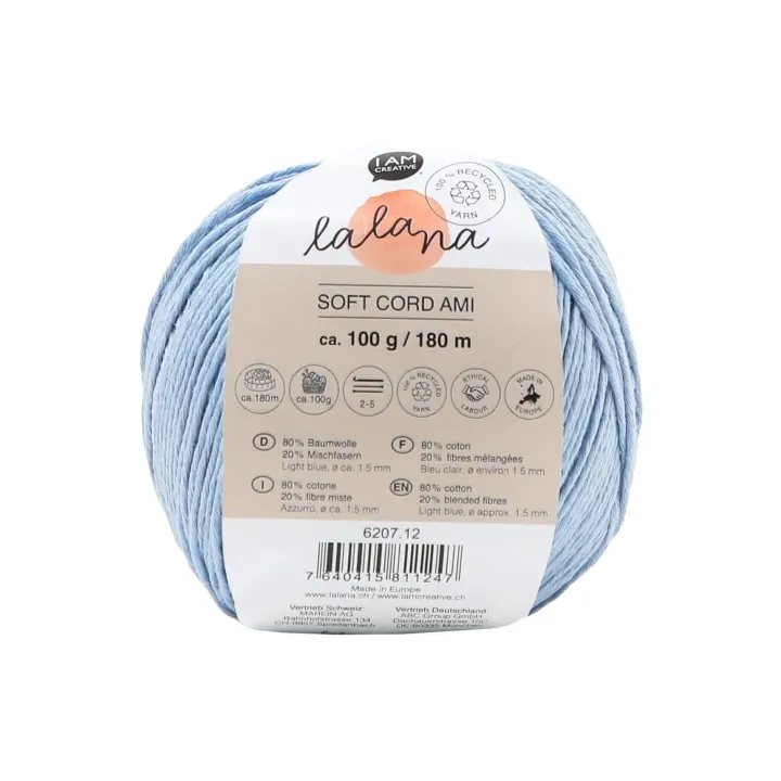 lalana Laine Soft Cord Ami 100 g, Bleu clair