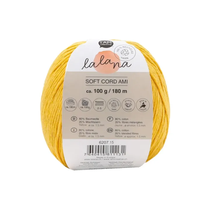 lalana Laine Soft Cord Ami 100 g, Jaune