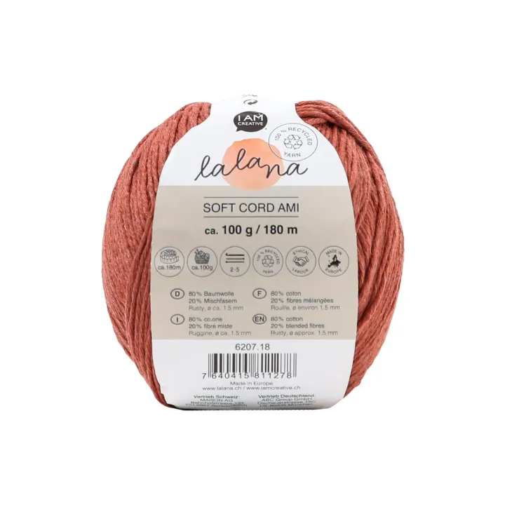 lalana Laine Soft Cord Ami 100 g, Brun rouge