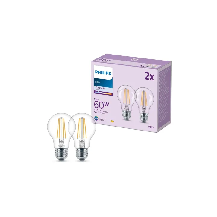 Philips Lampe LED classic 60W A60 E27 CW CLND 2CT-6 EC Blanc neutre