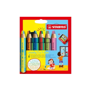 STABILO Crayons de couleur Box Woody 3 en 1 duo, 6 pièces